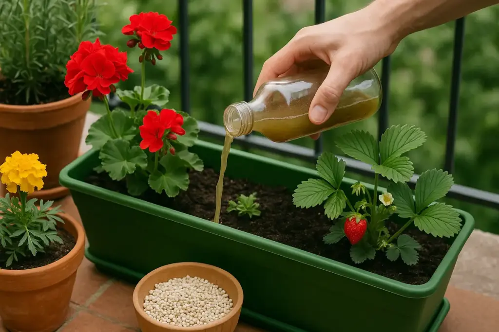 Concimazione delle piante da balcone con soluzioni naturali Risultato: crescita più vigorosa senza sostanze chimiche